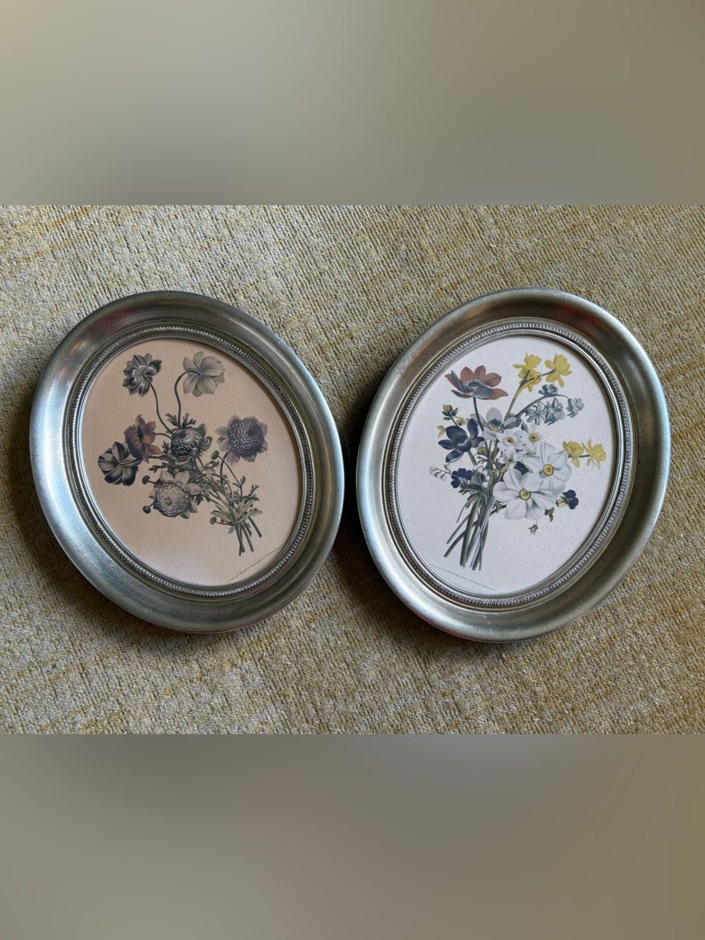 Vintage Jean-Louis Prévost Framed Botanical Floral Prints - Oval Pair
